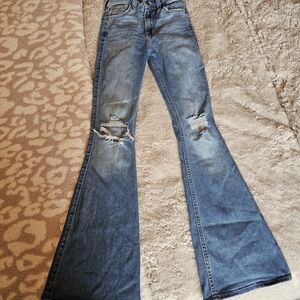 Hollister Distressed Blue High Rise Flare Jeans